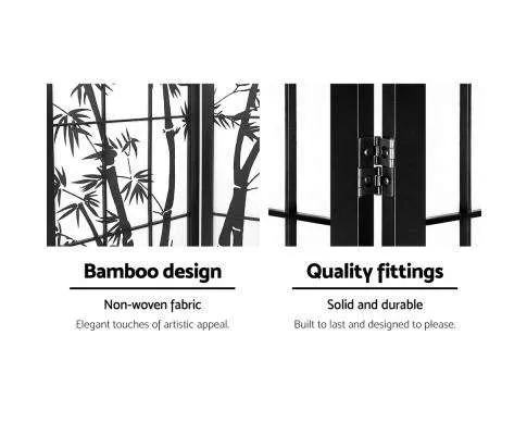 3 Panel Room Divider Screen Privacy Dividers Pine Wood Stand Shoji Bamboo Black - White