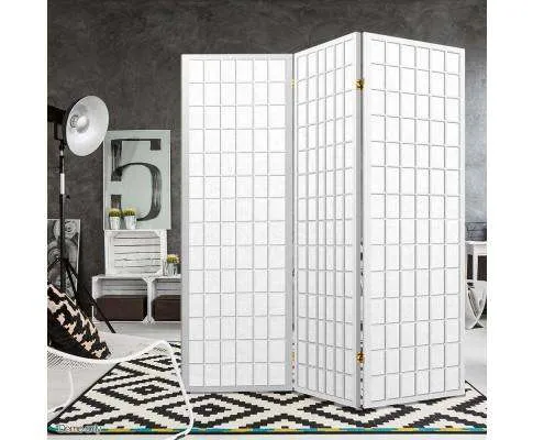 3 Panel Wooden Room Divider - White