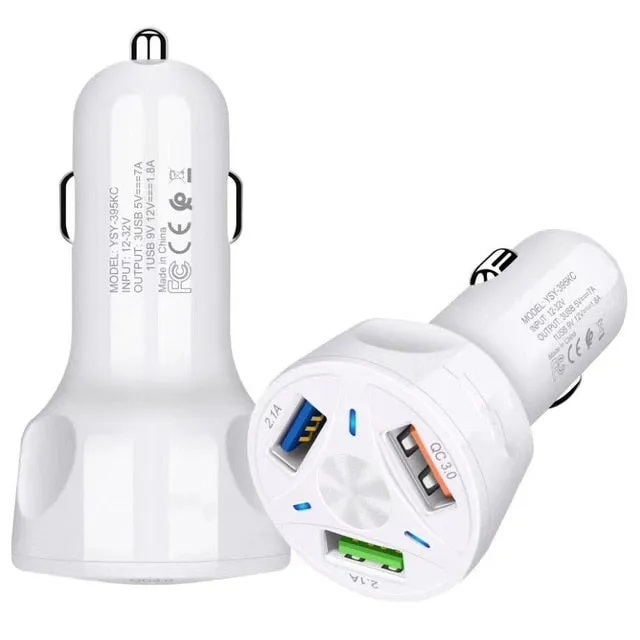 3 Ports USB Car Charger Quick Charge 3.0 Fast  Car Charger