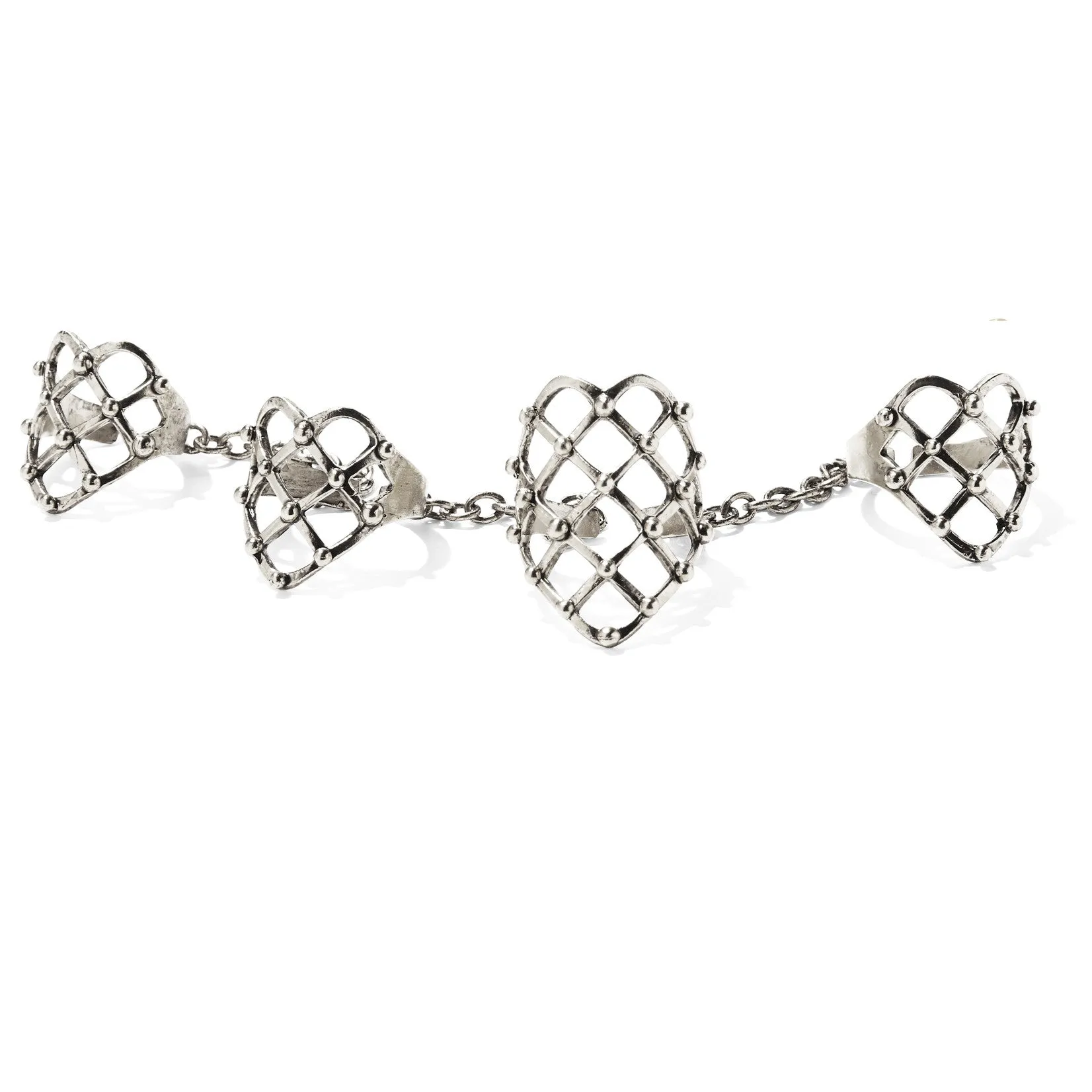 4 Finger Studded Lattice Ring in Silver