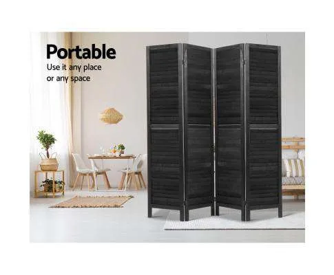 4 Panel Foldable Wooden Room Divider - Black