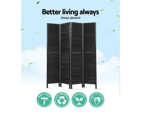 4 Panel Foldable Wooden Room Divider - Black
