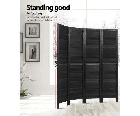 4 Panel Foldable Wooden Room Divider - Black