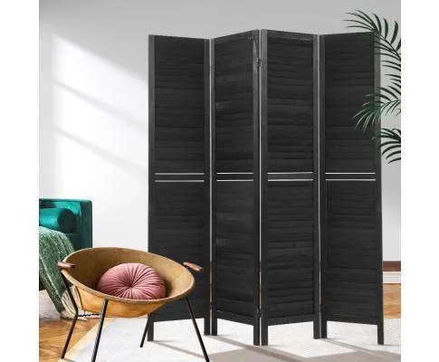 4 Panel Foldable Wooden Room Divider - Black