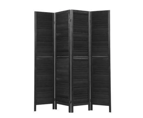 4 Panel Foldable Wooden Room Divider - Black