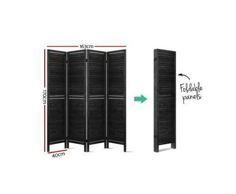 4 Panel Foldable Wooden Room Divider - Black