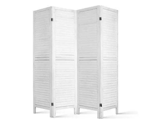 4 Panel Foldable Wooden Room Divider - White