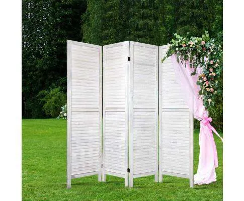4 Panel Foldable Wooden Room Divider - White