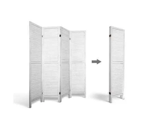 4 Panel Foldable Wooden Room Divider - White