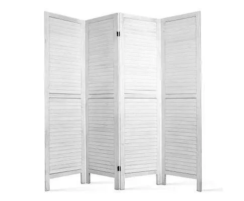 4 Panel Foldable Wooden Room Divider - White