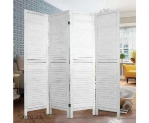 4 Panel Foldable Wooden Room Divider - White