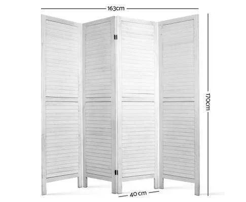 4 Panel Foldable Wooden Room Divider - White