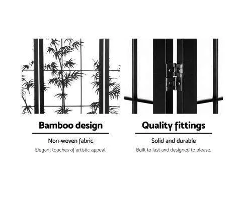 4 Panel Room Divider Screen Privacy Dividers Pine Wood Stand Shoji Bamboo - Black