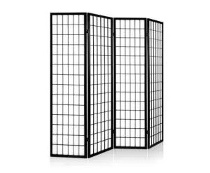 4 Panel Wooden Room Divider - Black