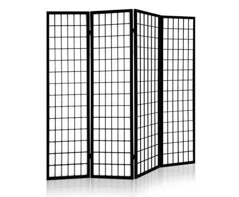 4 Panel Wooden Room Divider - Black