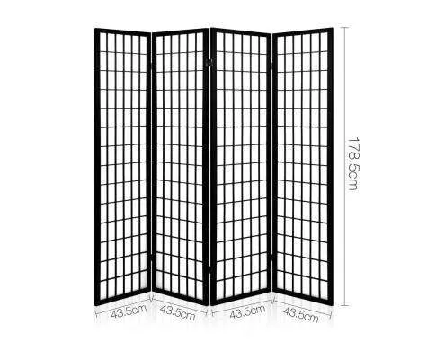 4 Panel Wooden Room Divider - Black