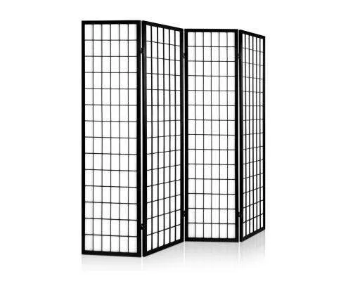 4 Panel Wooden Room Divider - Black