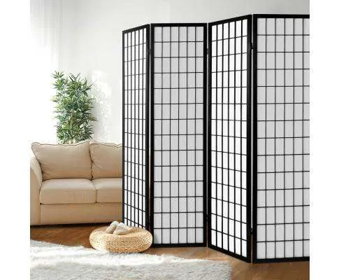 4 Panel Wooden Room Divider - Black