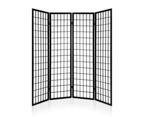 4 Panel Wooden Room Divider - Black