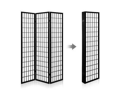 4 Panel Wooden Room Divider - Black