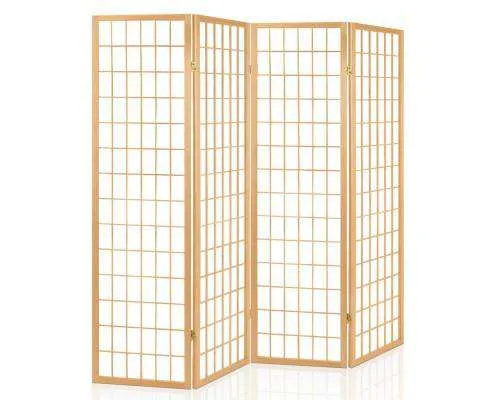 4 Panel Wooden Room Divider - Natural