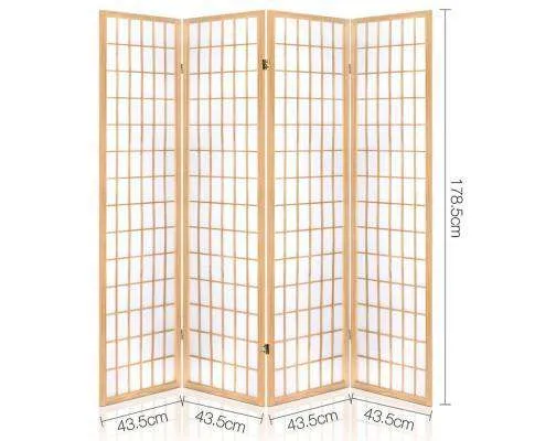 4 Panel Wooden Room Divider - Natural