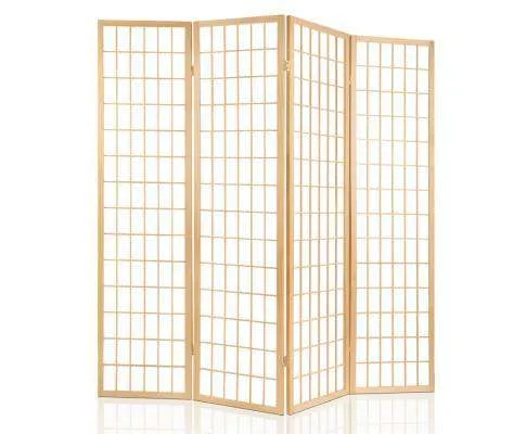 4 Panel Wooden Room Divider - Natural