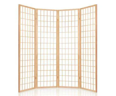 4 Panel Wooden Room Divider - Natural