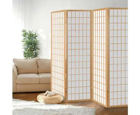 4 Panel Wooden Room Divider - Natural