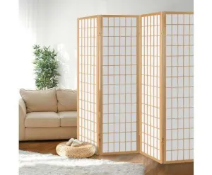 4 Panel Wooden Room Divider - Natural