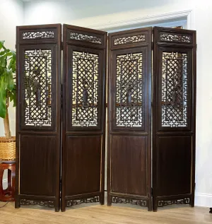 4 Panels Carved Teak Fine Details Room Divider Screen