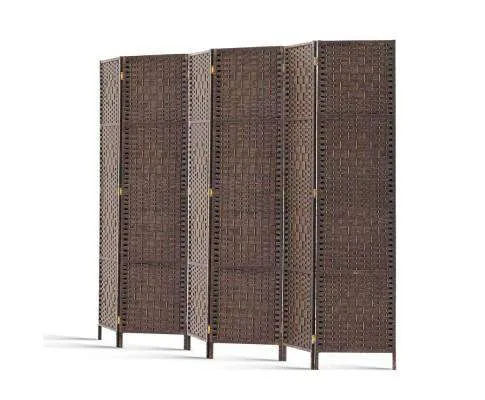 6 Panel Foldable Wooden Room Divider - Brown