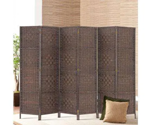 6 Panel Foldable Wooden Room Divider - Brown