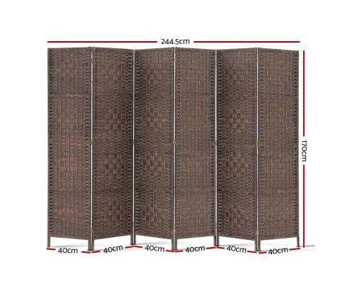 6 Panel Foldable Wooden Room Divider - Brown