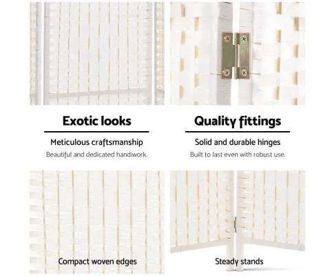 6 Panel Foldable Wooden Room Divider - White