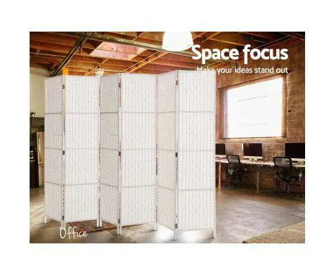 6 Panel Foldable Wooden Room Divider - White