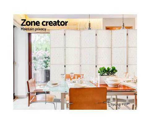 6 Panel Foldable Wooden Room Divider - White