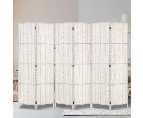 6 Panel Foldable Wooden Room Divider - White