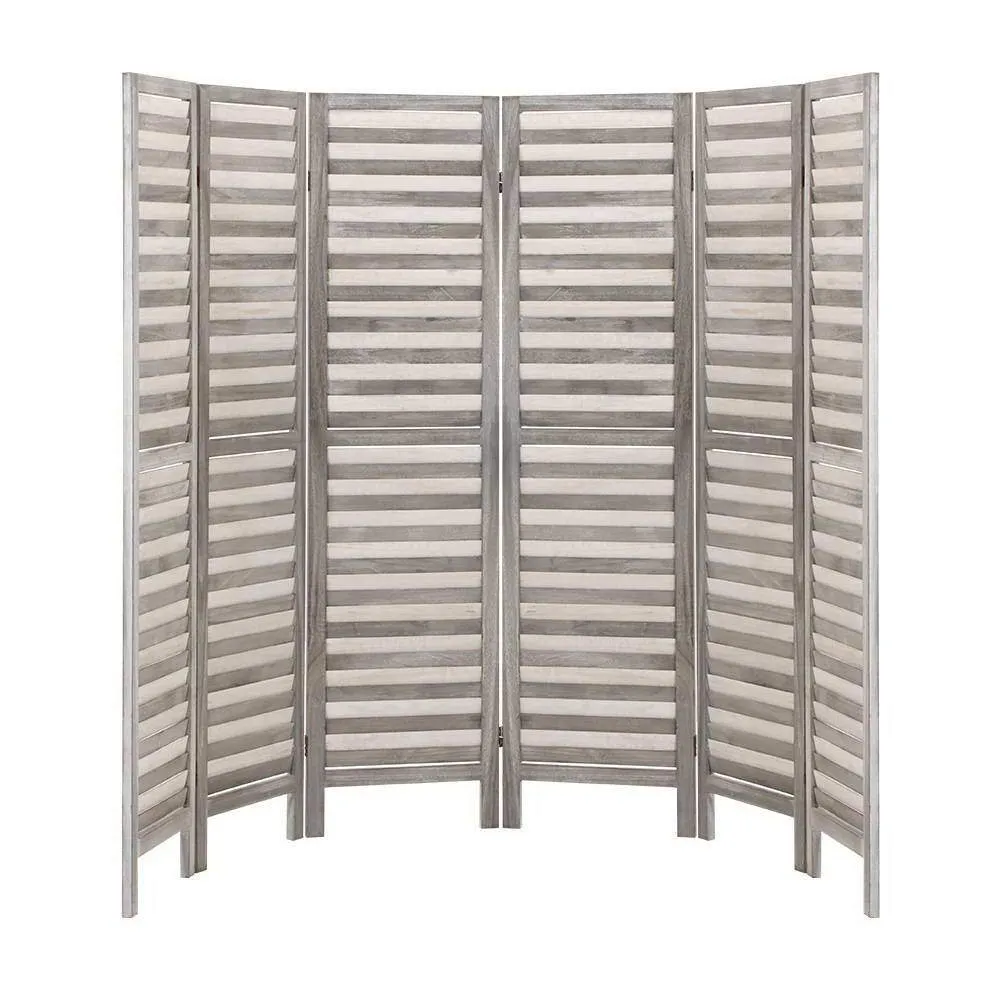 6 Panel Room Divider Privacy Screen Foldable Wood Stand Grey