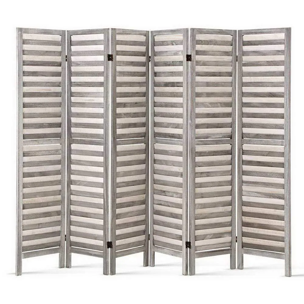 6 Panel Room Divider Privacy Screen Foldable Wood Stand Grey