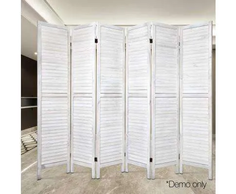 6 Panel Room Divider Privacy Screen Foldable Wood Stand - White