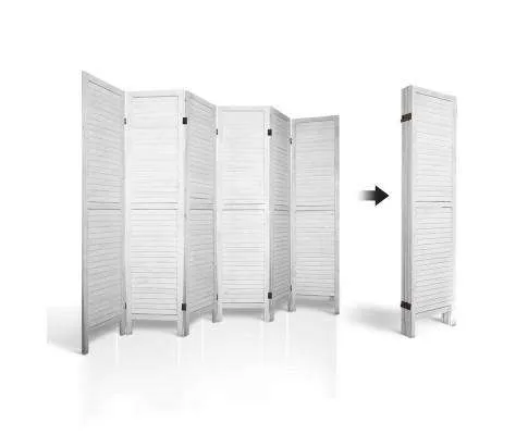 6 Panel Room Divider Privacy Screen Foldable Wood Stand - White