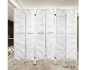 6 Panel Room Divider Privacy Screen Foldable Wood Stand - White