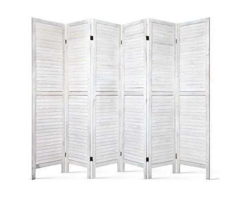 6 Panel Room Divider Privacy Screen Foldable Wood Stand - White