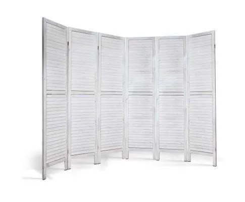 6 Panel Room Divider Privacy Screen Foldable Wood Stand - White
