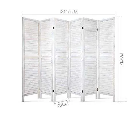 6 Panel Room Divider Privacy Screen Foldable Wood Stand - White