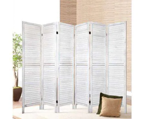 6 Panel Room Divider Privacy Screen Foldable Wood Stand - White