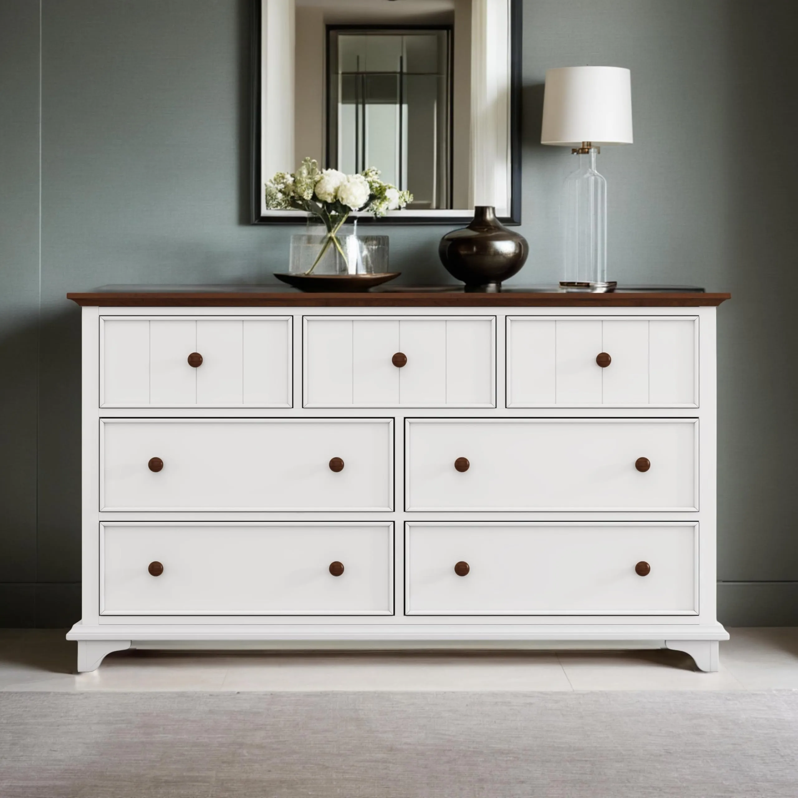 7 Drawer Dresser Wooden Captain for Bedroom Organizer Chest of Drawers