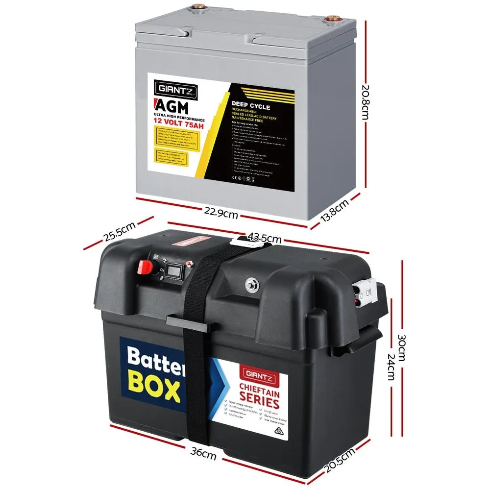 75Ah Deep Cycle Battery and Box 12v Agm