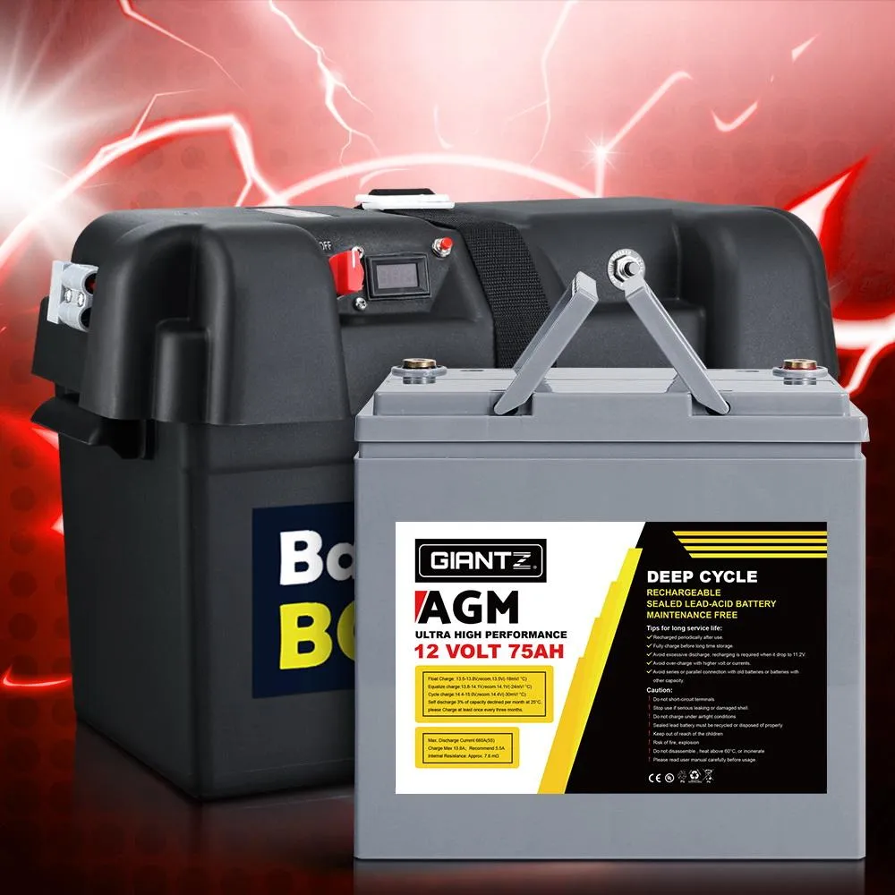 75Ah Deep Cycle Battery and Box 12v Agm